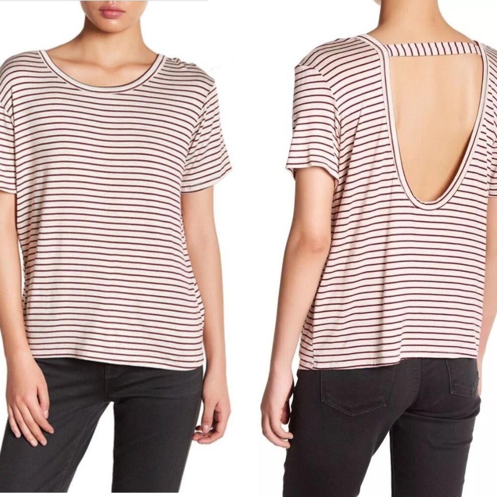 Striped Backless Tee Short Sleeve Kyra Dark Red Size Small